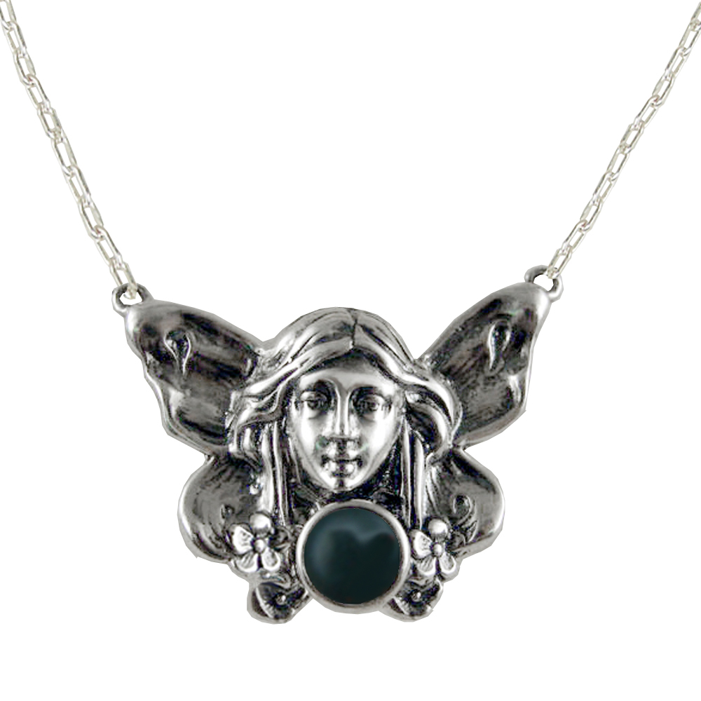 Sterling Silver Winged Fairy Aromatherapy Pendant Necklace With Bloodstone